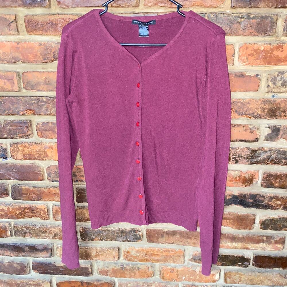 Bette Sung Maroon Red Button Down Cardigan Sweater Women's Size Large